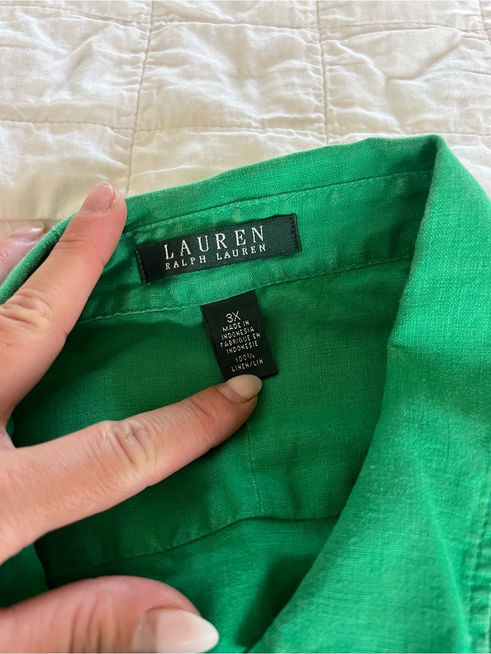 Ralph Lauren 💯 Linen green women’s button up shirt size 3X - Picture 4 of 11